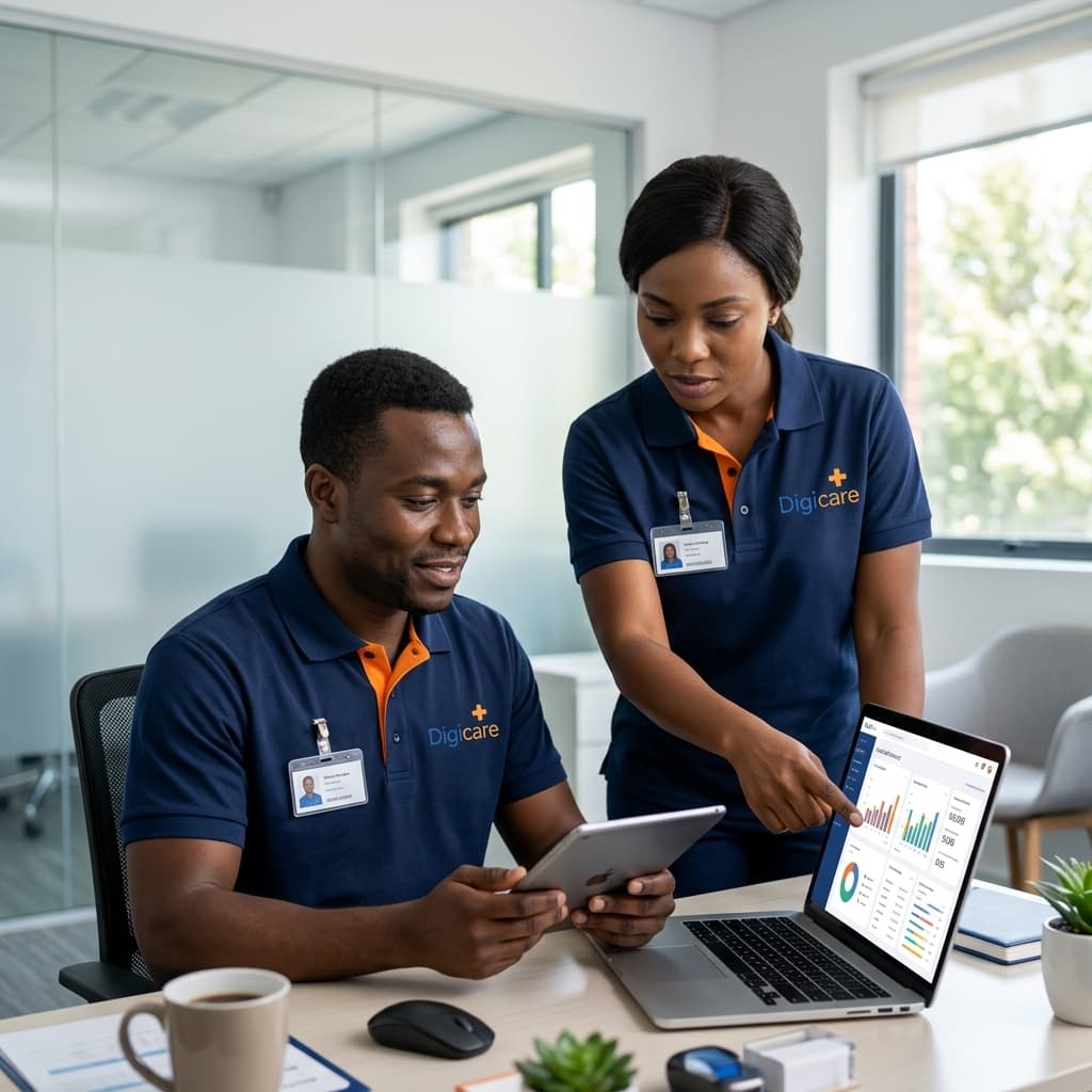 DigiCare nurse using tablet to coordinate patient care