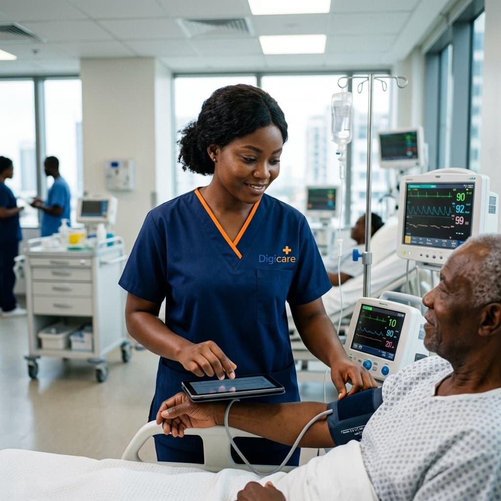 DigiCare clinical team providing patient care in a modern Ghanaian health facility