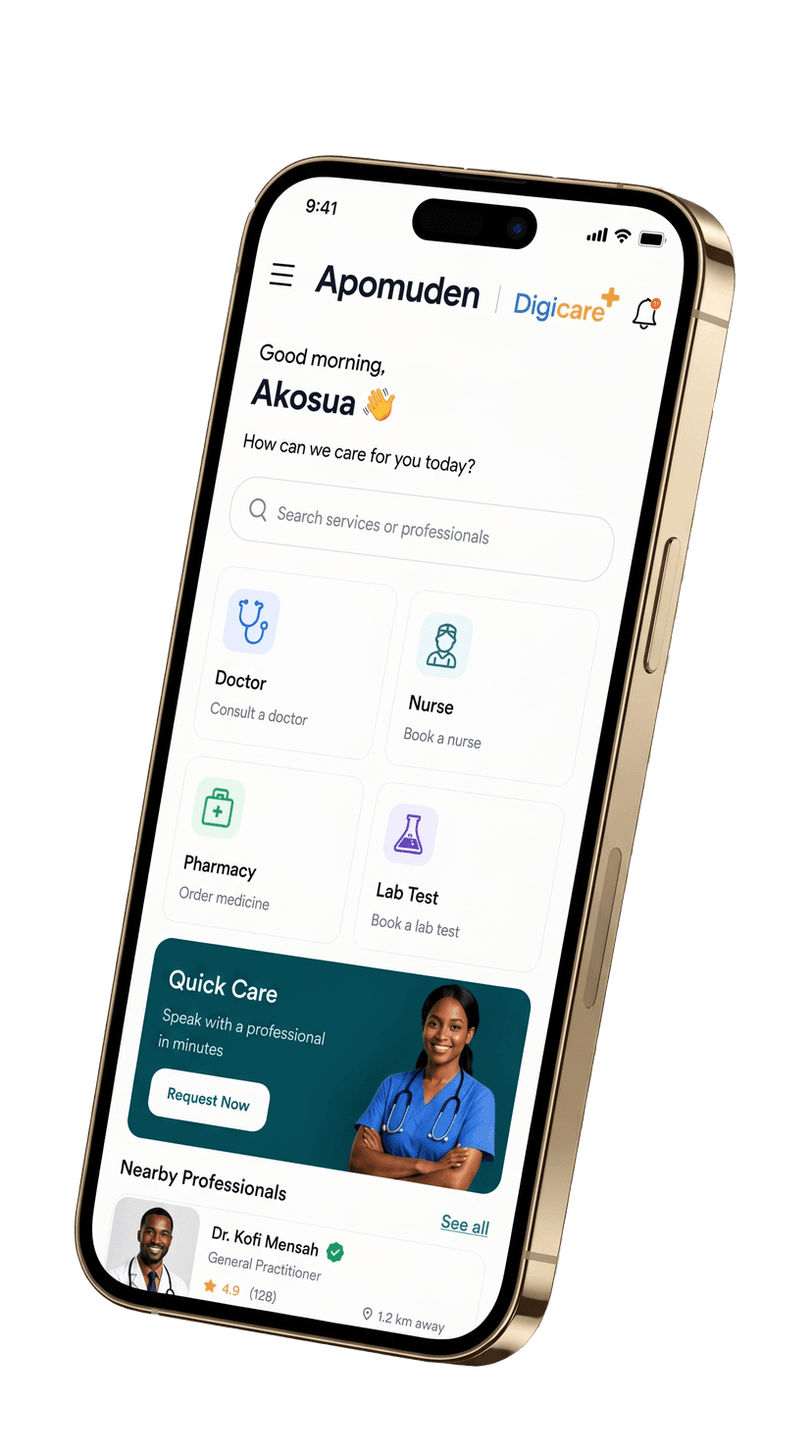 Apomuden mobile app. select health services